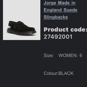 Black suede sling back docs. Made in England, no longer available on website.